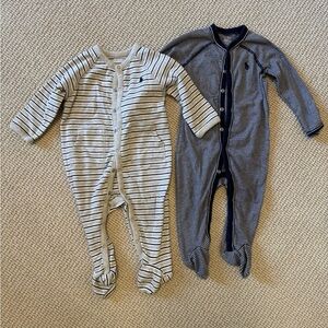 Ralph Lauren Kids Striped Footies Bundle - Gray and Navy 9M